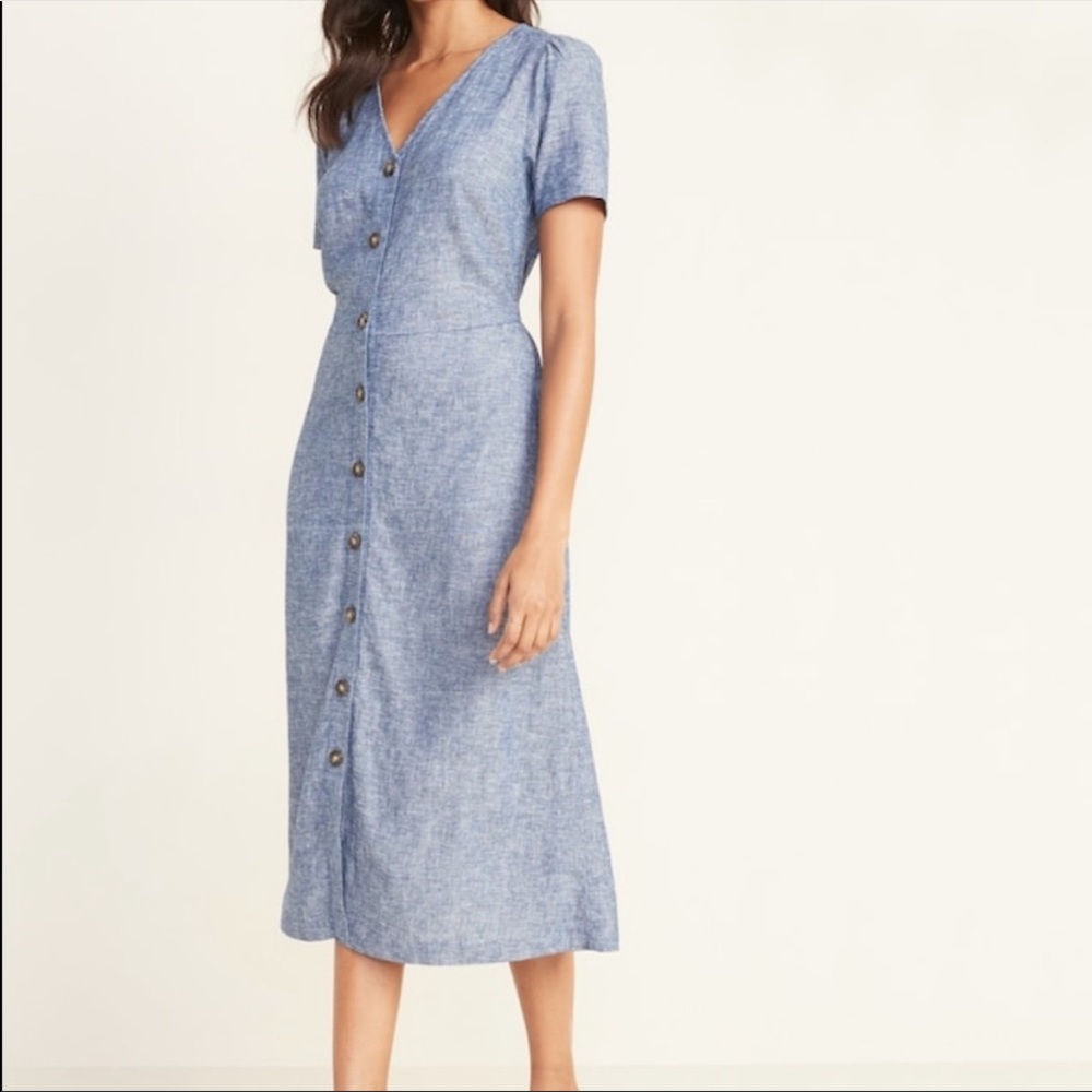 Linen-blend button-front Old Navy midi dress